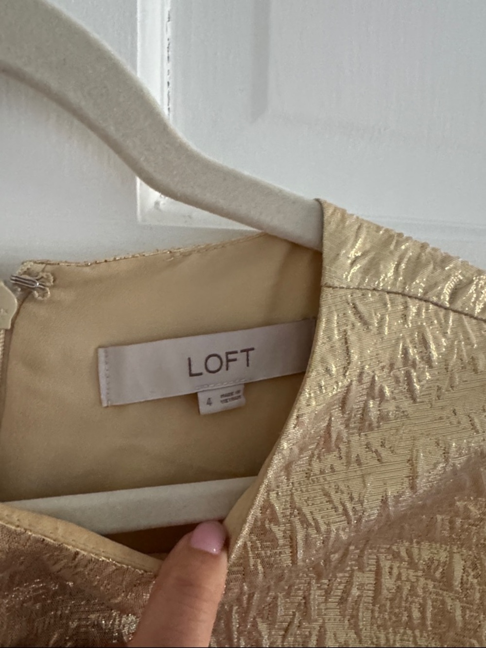LOFT Metallic Gold Short Sleeve Textured Mini Dress - Picture 2 of 7